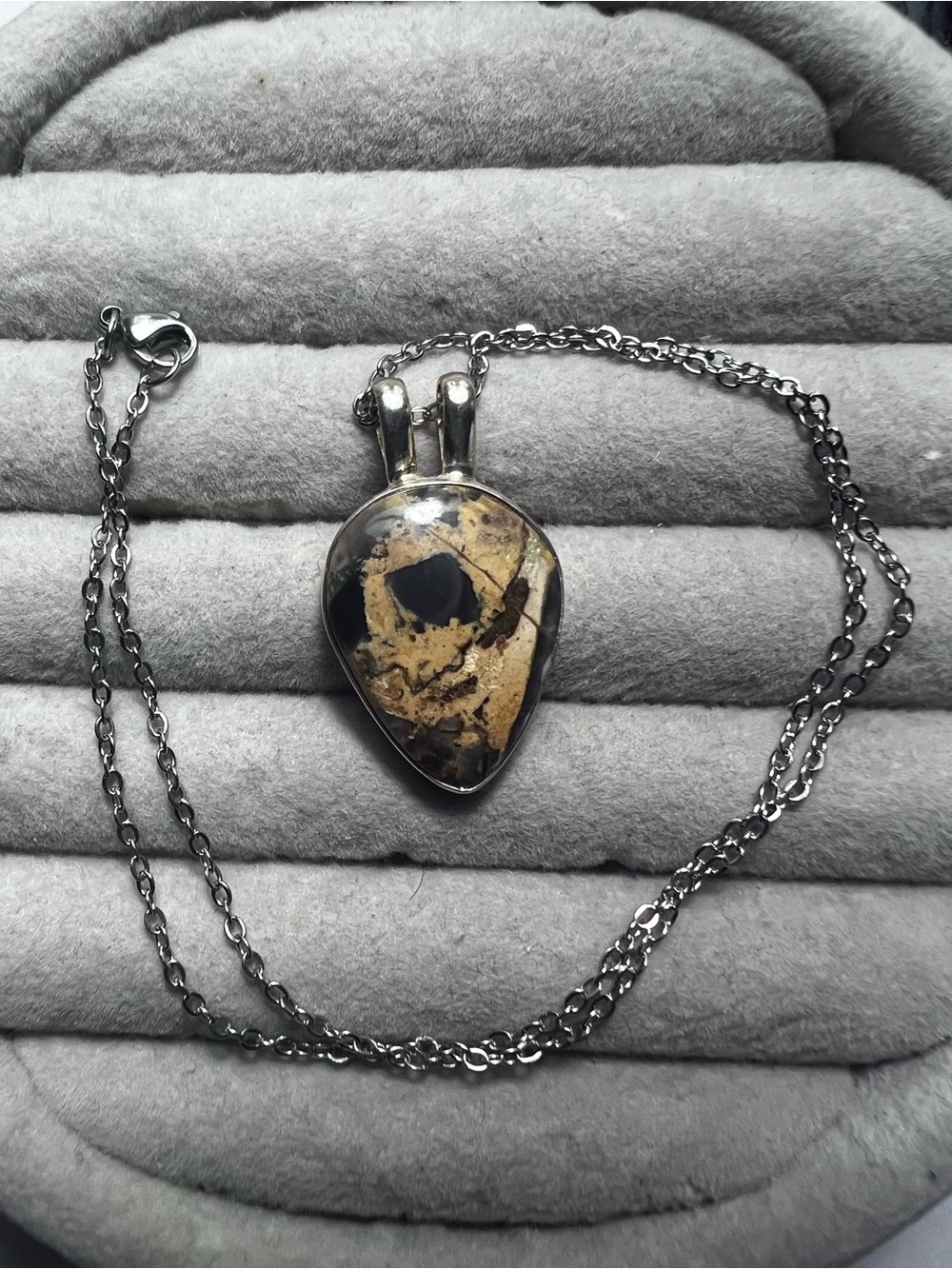 Sterling Silver Brown Jasper Teardrop Pendant Necklace
